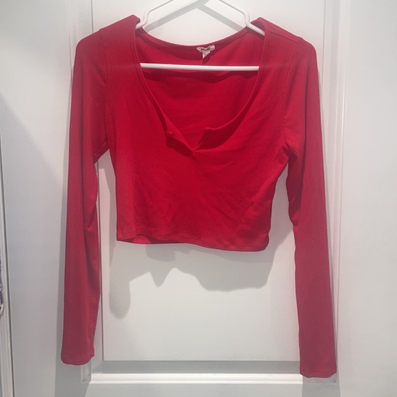 red long sleeve v neck crop top ❤️🔥 - Picture 2 of 5